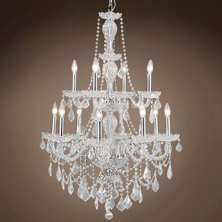 Victorian Design 12 Light 28" Chrome Chandelier With Clear Swarovski Crystals